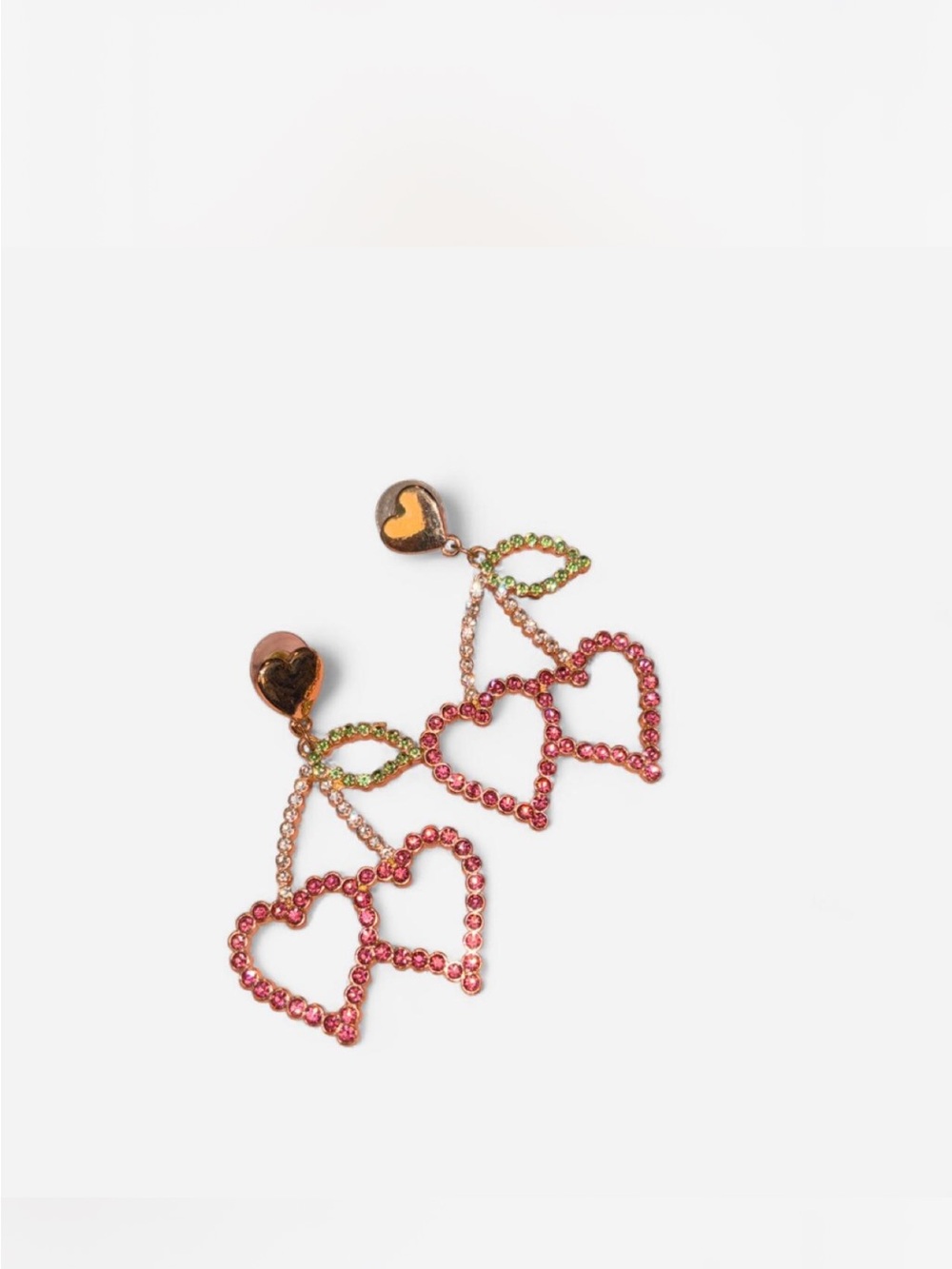 Pink Crystal Heart Drop Earrings